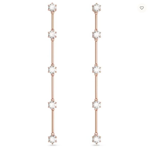 Swarovski 5609707 earrings jewelry assymetrical long rose gold crystals new - Picture 2 of 11